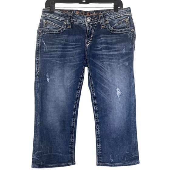 Rock Revival Capri Jeans Womens Size 29 Embroidered Distressed - Picture 2 of 14